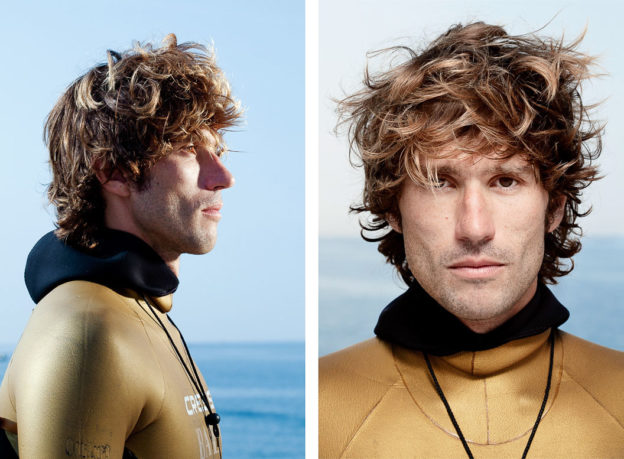 Diptych portrait of Guillaume Néry, in profile and front on