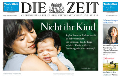 Front cover of German broadsheet 'Die Zeit' showing picture of a mother and a new baby